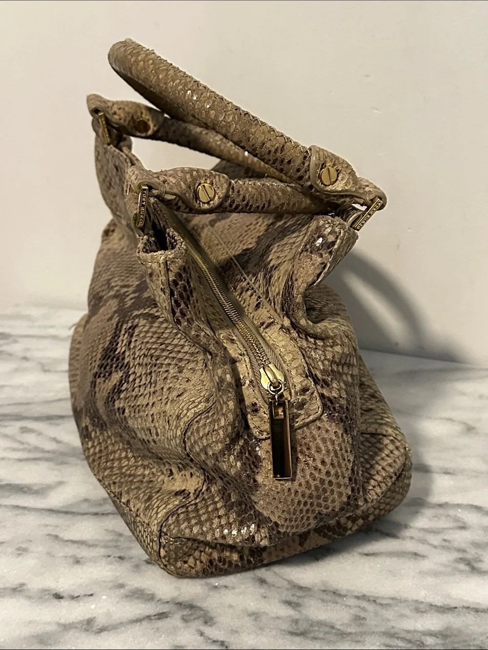 Tory Burch Python Embossed Leather Top Handle Satchel Bag